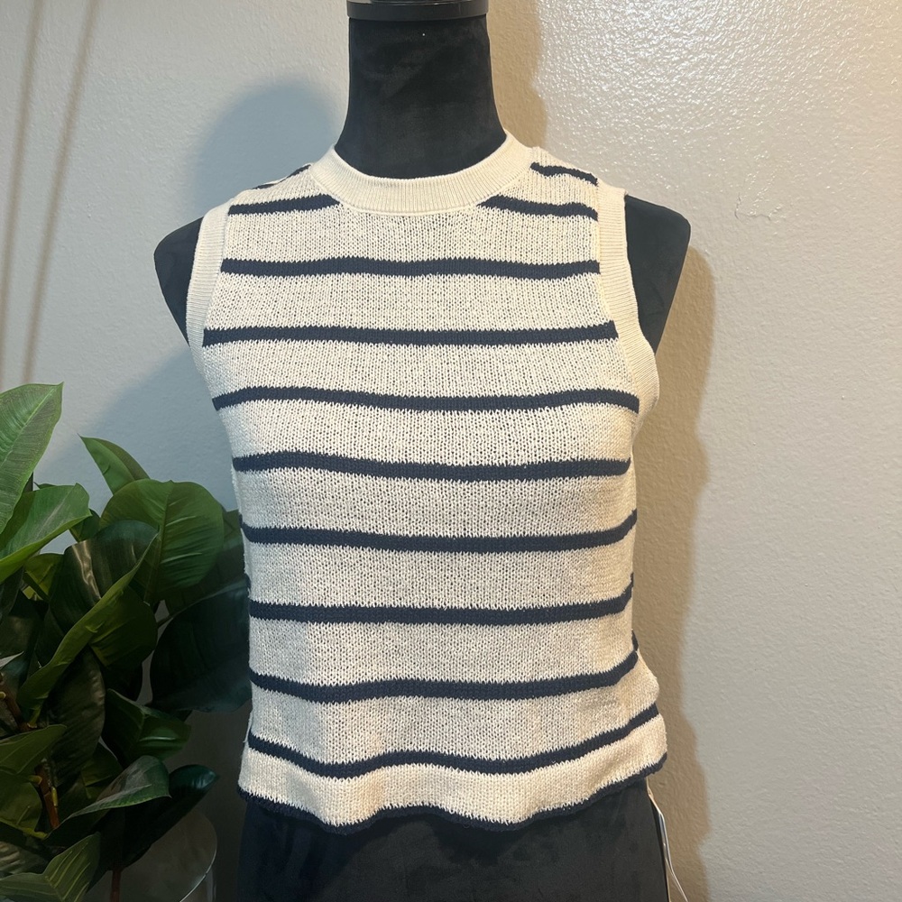 NWT Commense Black and White Striped Tank Top